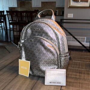 Michael Kors Metallic Silver Backpack and Card Holder